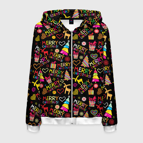 Мужская толстовка на молнии Merry Christmas - паттерн / 3D-Белый – фото 1