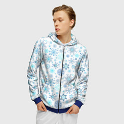 Толстовка 3D на молнии мужская Бирюзовые снежинки, цвет: 3D-синий — фото 2