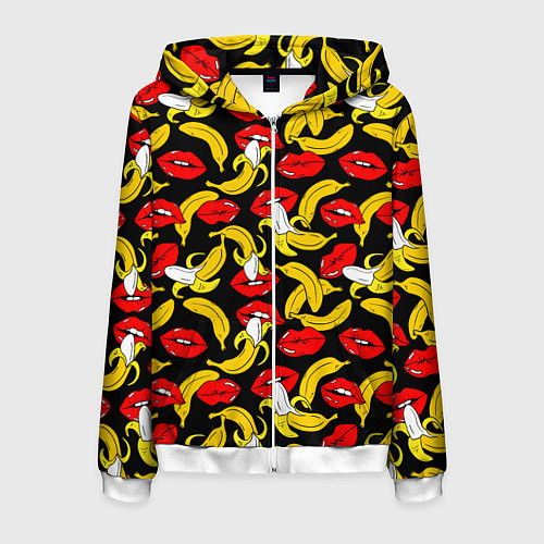 Мужская толстовка на молнии Губы и бананы / 3D-Белый – фото 1