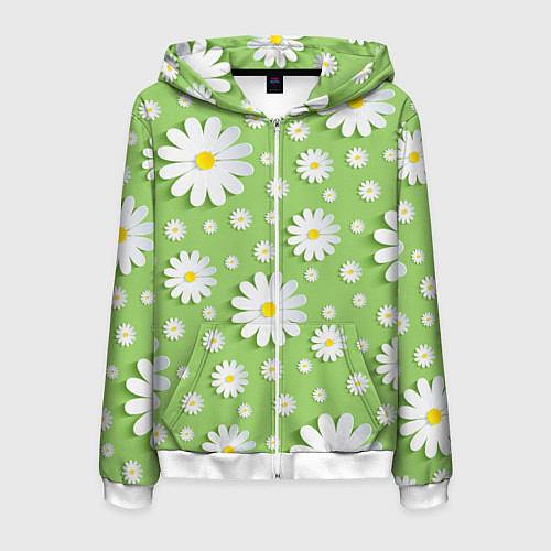 Мужская толстовка на молнии Ромашки бумажные / 3D-Белый – фото 1