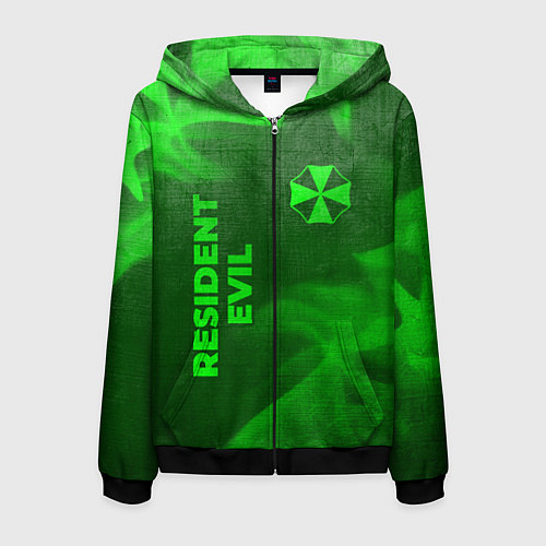 Мужская толстовка на молнии Resident Evil - green gradient вертикально / 3D-Черный – фото 1