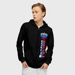 Толстовка 3D на молнии мужская Россия и герб в виде флага триколора, цвет: 3D-черный — фото 2
