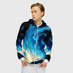 Толстовка 3D на молнии мужская Бело-синее пламя из абстрактных красок, цвет: 3D-белый — фото 2