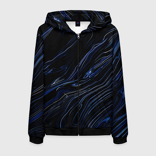 Мужская толстовка на молнии Чёрно-синий абстракция линии / 3D-Черный – фото 1