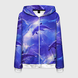 Толстовка 3D на молнии мужская Дельфины в волшебном море паттерн, цвет: 3D-белый
