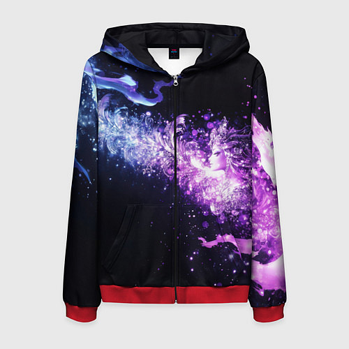 Мужская толстовка на молнии Фиолетово-синяя абстрактная волна / 3D-Красный – фото 1
