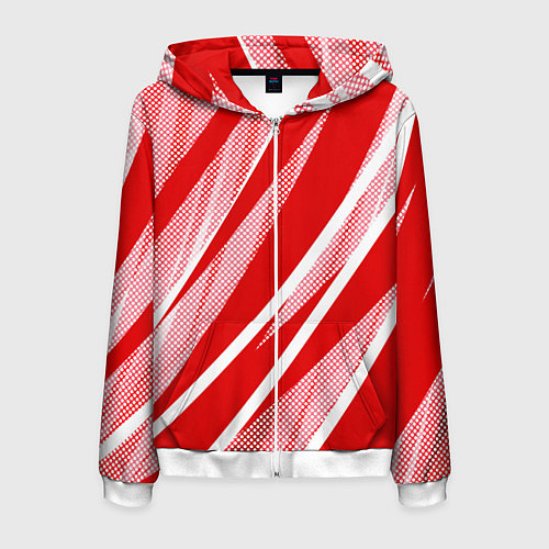 Мужская толстовка на молнии Красно-белый абстракция с полосами / 3D-Белый – фото 1