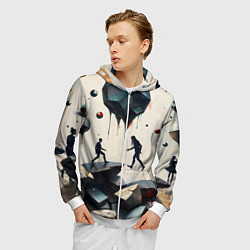 Толстовка 3D на молнии мужская Сюрреалистичные люди и камни, цвет: 3D-белый — фото 2