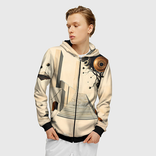 Мужская толстовка на молнии Архитектурный сюр / 3D-Черный – фото 3