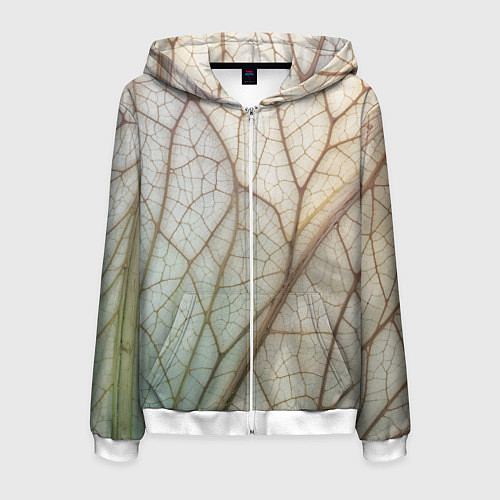 Мужская толстовка на молнии Прожилки листика / 3D-Белый – фото 1