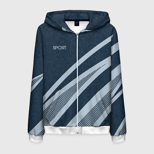 Мужская толстовка на молнии Sport синий текстурный с полосами / 3D-Белый – фото 1
