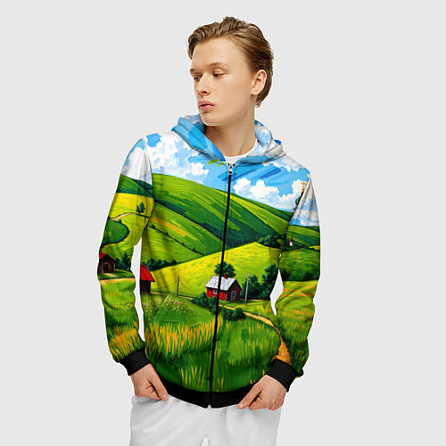 Мужская толстовка на молнии Русская деревенька / 3D-Черный – фото 3