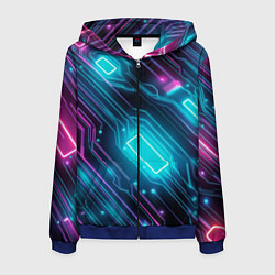 Мужская толстовка на молнии Неоновый узор киберпанк микросхемы