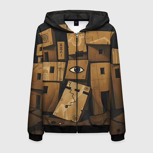 Мужская толстовка на молнии Коробки и глаз / 3D-Черный – фото 1