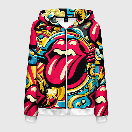 Мужская толстовка на молнии Rolling Stones logo - pop art pattern / 3D-Белый – фото 1