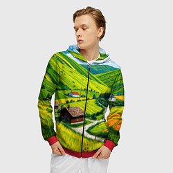 Толстовка 3D на молнии мужская Русская душа и поле, цвет: 3D-красный — фото 2