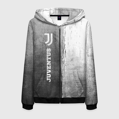 Мужская толстовка на молнии Juventus - grey gradient по-вертикали / 3D-Черный – фото 1