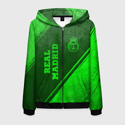 Толстовка 3D на молнии мужская Real Madrid - green gradient вертикально, цвет: 3D-черный