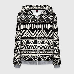 Толстовка 3D на молнии мужская Черно белый орнамент в этническом стиле, цвет: 3D-меланж