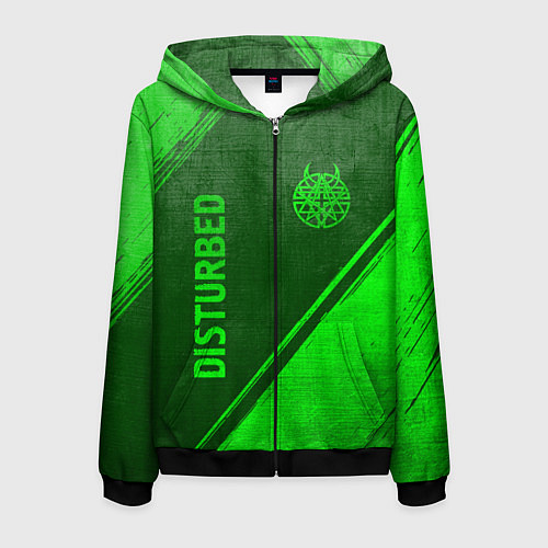 Мужская толстовка на молнии Disturbed - green gradient вертикально / 3D-Черный – фото 1