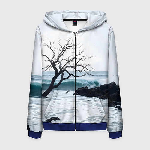 Мужская толстовка на молнии Дерево в море / 3D-Синий – фото 1