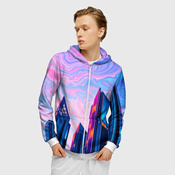 Толстовка 3D на молнии мужская Абстракция с небоскребами, цвет: 3D-белый — фото 2