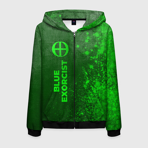 Мужская толстовка на молнии Blue Exorcist - green gradient по-вертикали / 3D-Черный – фото 1