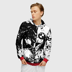 Толстовка 3D на молнии мужская BMW черно белые краски, цвет: 3D-красный — фото 2