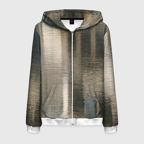 Мужская толстовка на молнии Размытые серо-бежевые полосы / 3D-Белый – фото 1