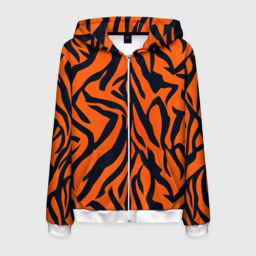 Мужская толстовка на молнии Расцветка тигра / 3D-Белый – фото 1