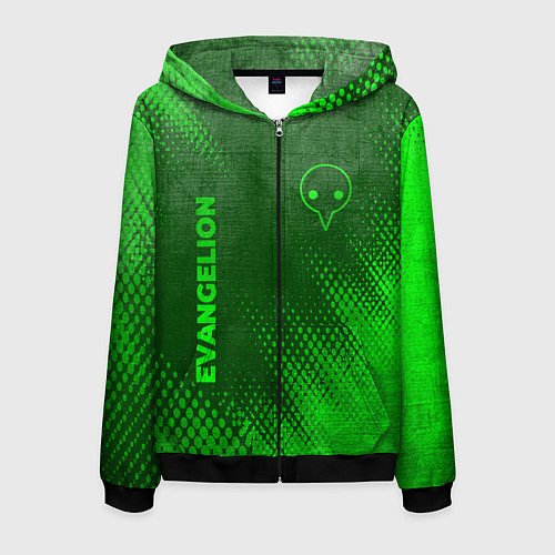 Мужская толстовка на молнии Evangelion - green gradient вертикально / 3D-Черный – фото 1