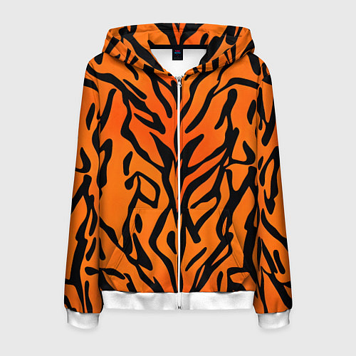 Мужская толстовка на молнии Тигровый огненный паттерн / 3D-Белый – фото 1