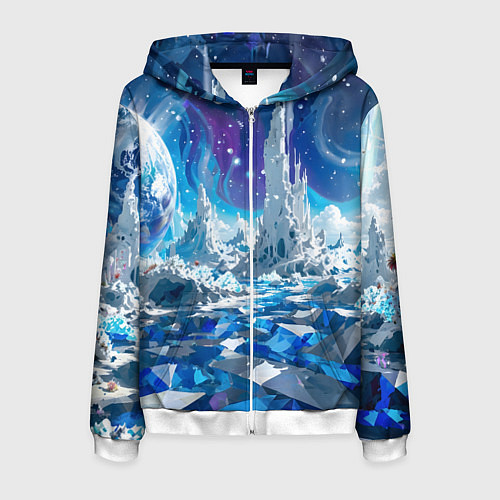 Мужская толстовка на молнии Космический фантастический пейзаж / 3D-Белый – фото 1