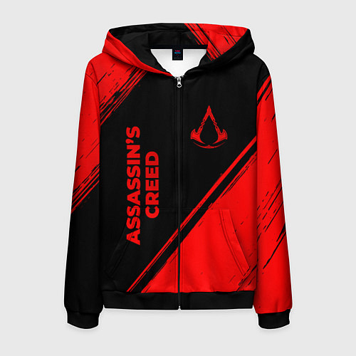Мужская толстовка на молнии Assassins Creed - red gradient вертикально / 3D-Черный – фото 1