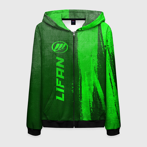 Мужская толстовка на молнии Lifan - green gradient по-вертикали / 3D-Черный – фото 1