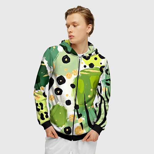 Мужская толстовка на молнии Зеленый анималистичный паттерн / 3D-Черный – фото 3