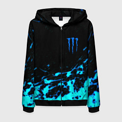 Толстовка 3D на молнии мужская Monster energy голубые краски, цвет: 3D-черный