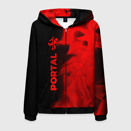 Мужская толстовка на молнии Portal - red gradient по-вертикали / 3D-Черный – фото 1