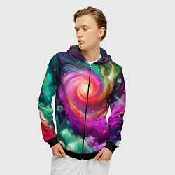 Толстовка 3D на молнии мужская Космическая неоновая фантазия - нейроарт, цвет: 3D-черный — фото 2