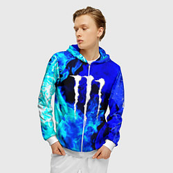 Толстовка 3D на молнии мужская Monster energy синий дым, цвет: 3D-белый — фото 2