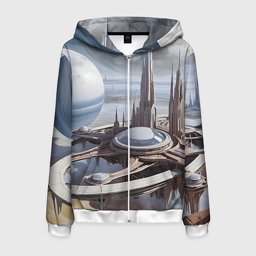 Мужская толстовка на молнии Инопланетный город / 3D-Белый – фото 1