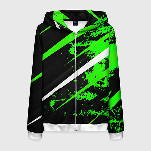 Мужская толстовка на молнии Color black and green / 3D-Белый – фото 1