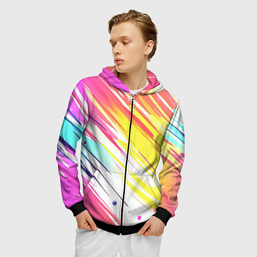 Мужская толстовка на молнии Брызги краски на белом фоне / 3D-Черный – фото 3