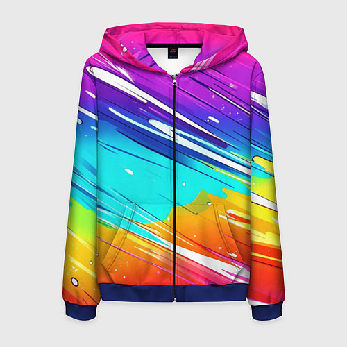 Мужская толстовка на молнии Радужные брызги краски текстура / 3D-Синий – фото 1