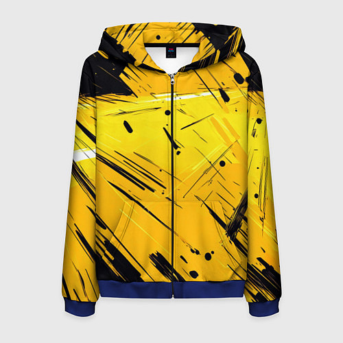 Мужская толстовка на молнии Желтая краска на черном фоне / 3D-Синий – фото 1