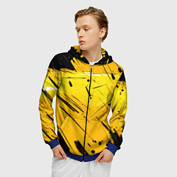 Толстовка 3D на молнии мужская Желтая краска на черном фоне, цвет: 3D-синий — фото 2
