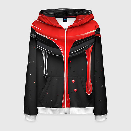 Мужская толстовка на молнии Красная и черная краска текстура / 3D-Белый – фото 1