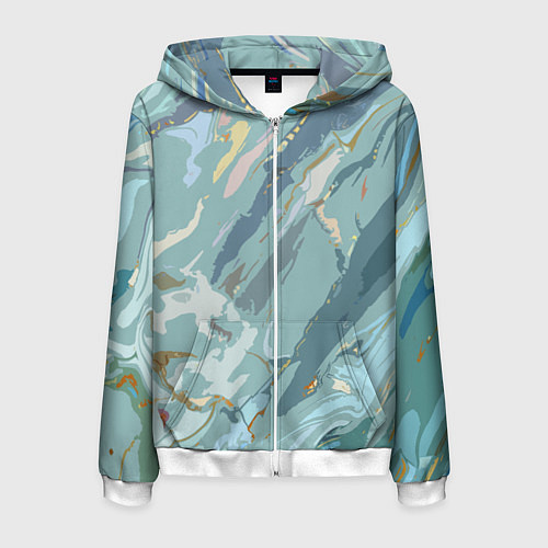 Мужская толстовка на молнии Холодный голубой абстракция / 3D-Белый – фото 1