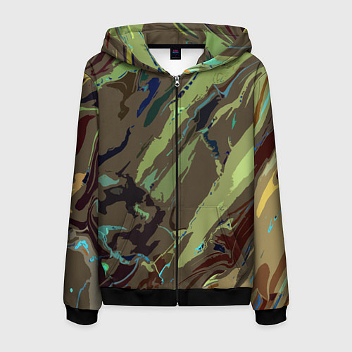 Мужская толстовка на молнии Абстракция тон хаки / 3D-Черный – фото 1