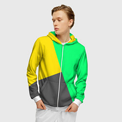 Толстовка 3D на молнии мужская Жёлто-серо-зелёный трёхцветный, цвет: 3D-белый — фото 2